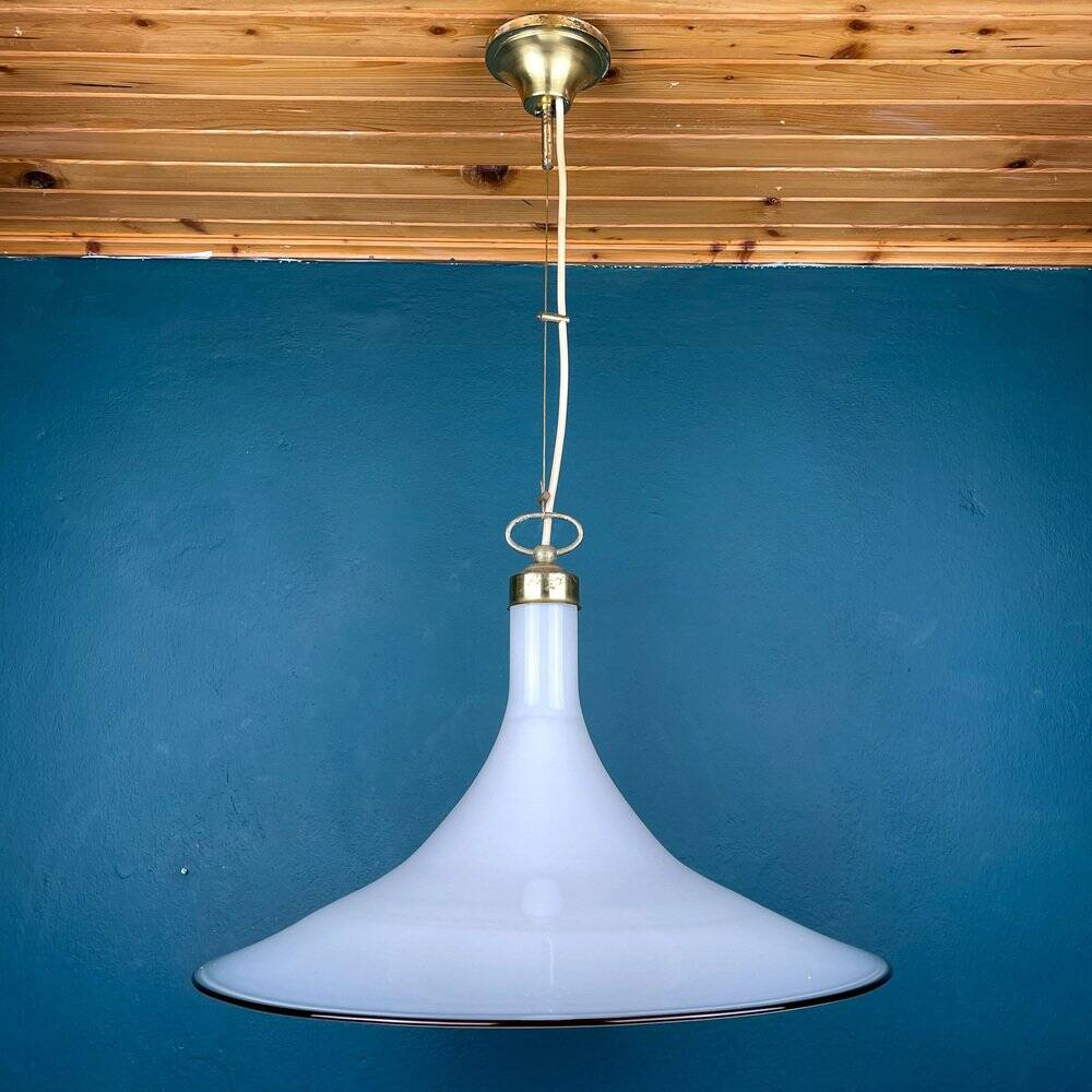 Vintage white Murano glass pendant lamp, Italy, 1970s.