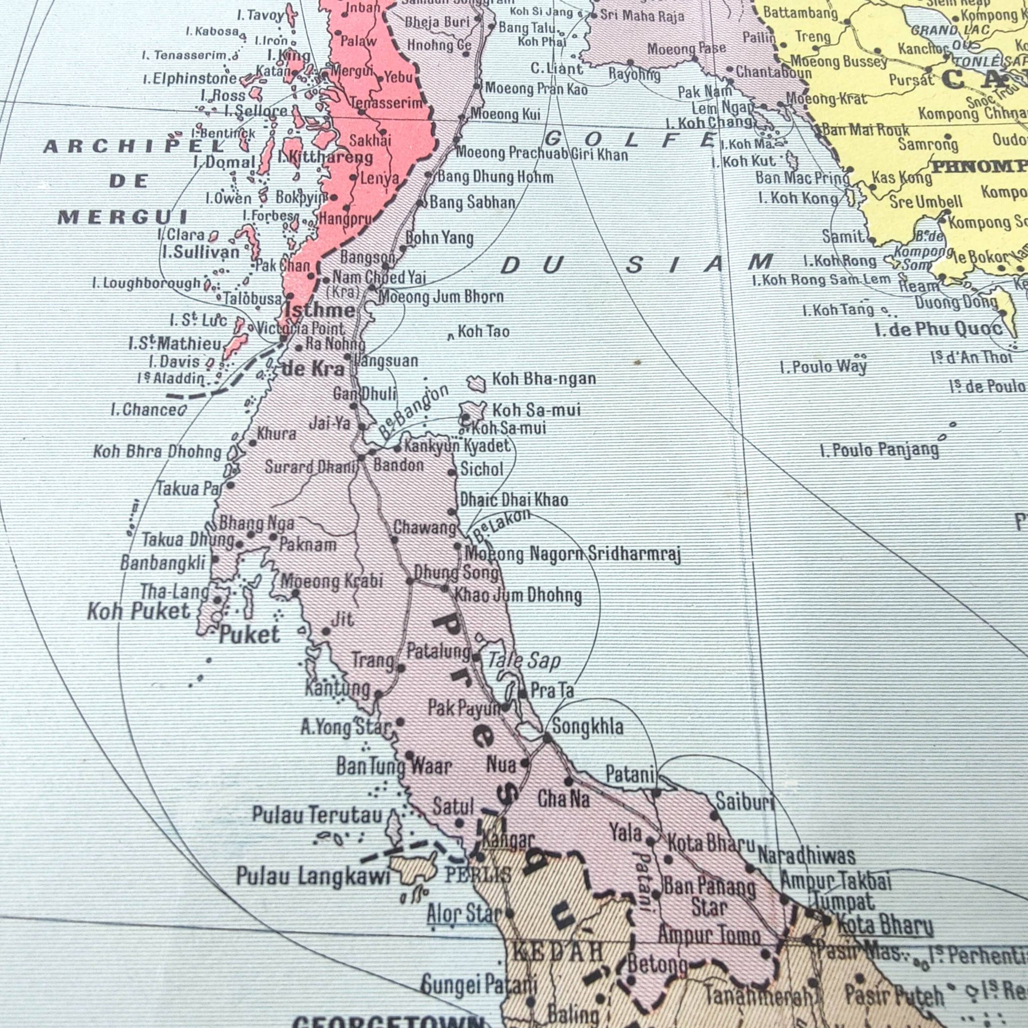 Old map of Indochina Asia 43x43cm from 1950