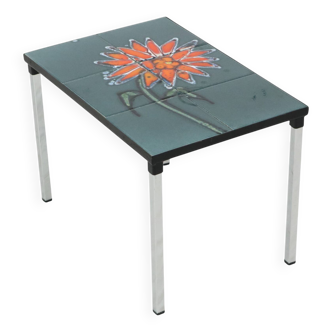Small Ceramic Tile Table Chrome Adri Belarti Orange Flower 47cm