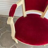PAIR OF LOUIS XVI STYLE CABRIOLET ARMCHAIRS IN STUDDED RED VELVET FABRIC