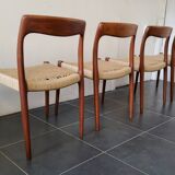 Niels Moller, chaises de salle à manger danoises  en bois et cordon papier