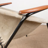 Danish armchair in Leather, Steel and Teak, Balloon model by Hans Olsen 1960.