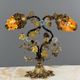 Bronze and polychrome glass lamp, 20th century