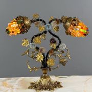Lampe en bronze et verre polychrome, XXe Siècle