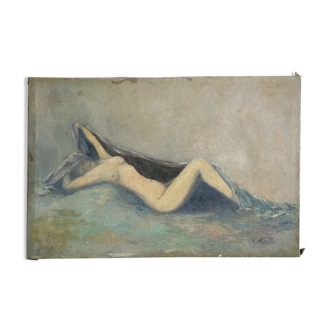Tableau nu allongé art naïf
