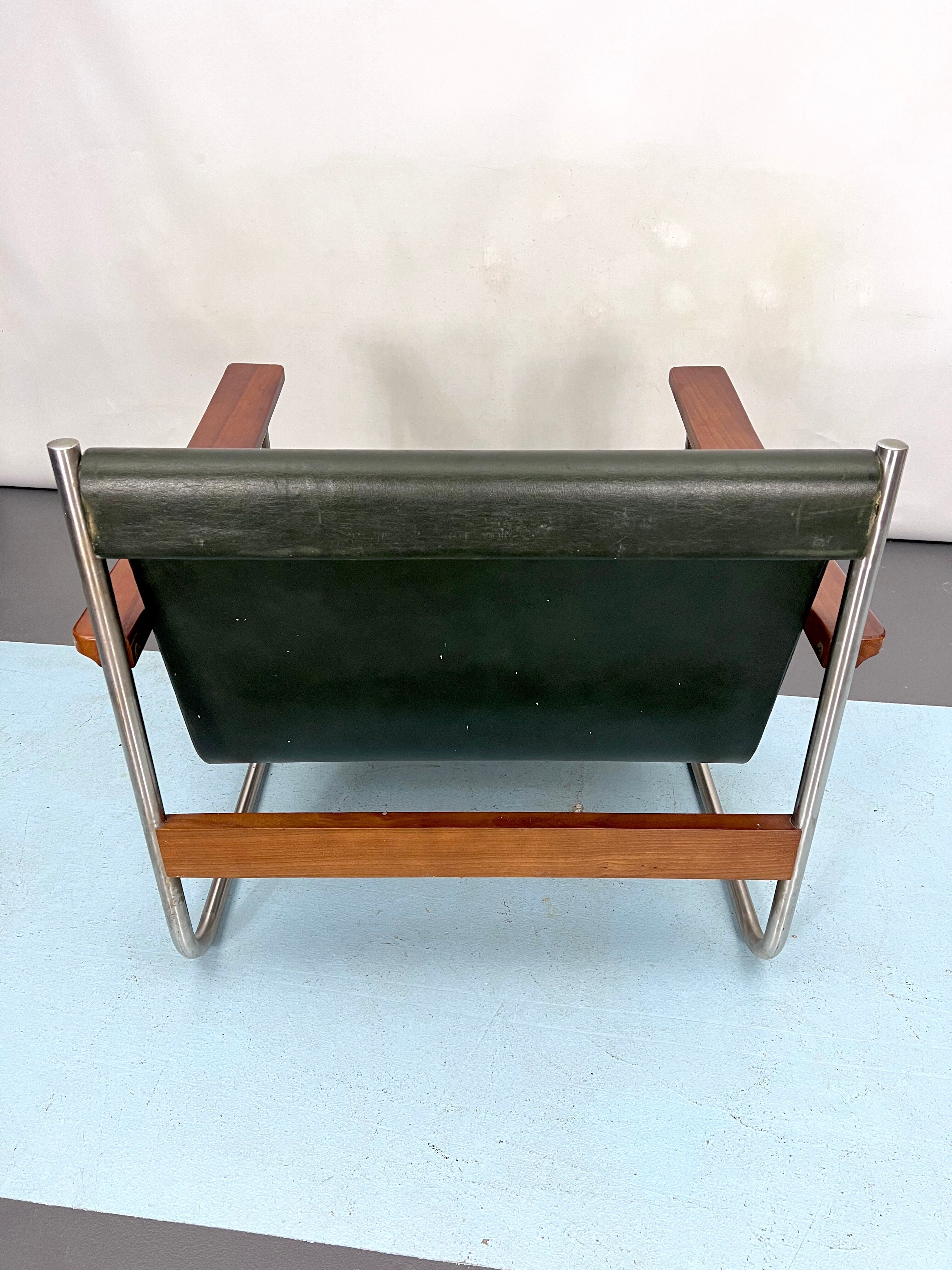 Fauteuil lounge vintage italien chrome et cuir des années 60