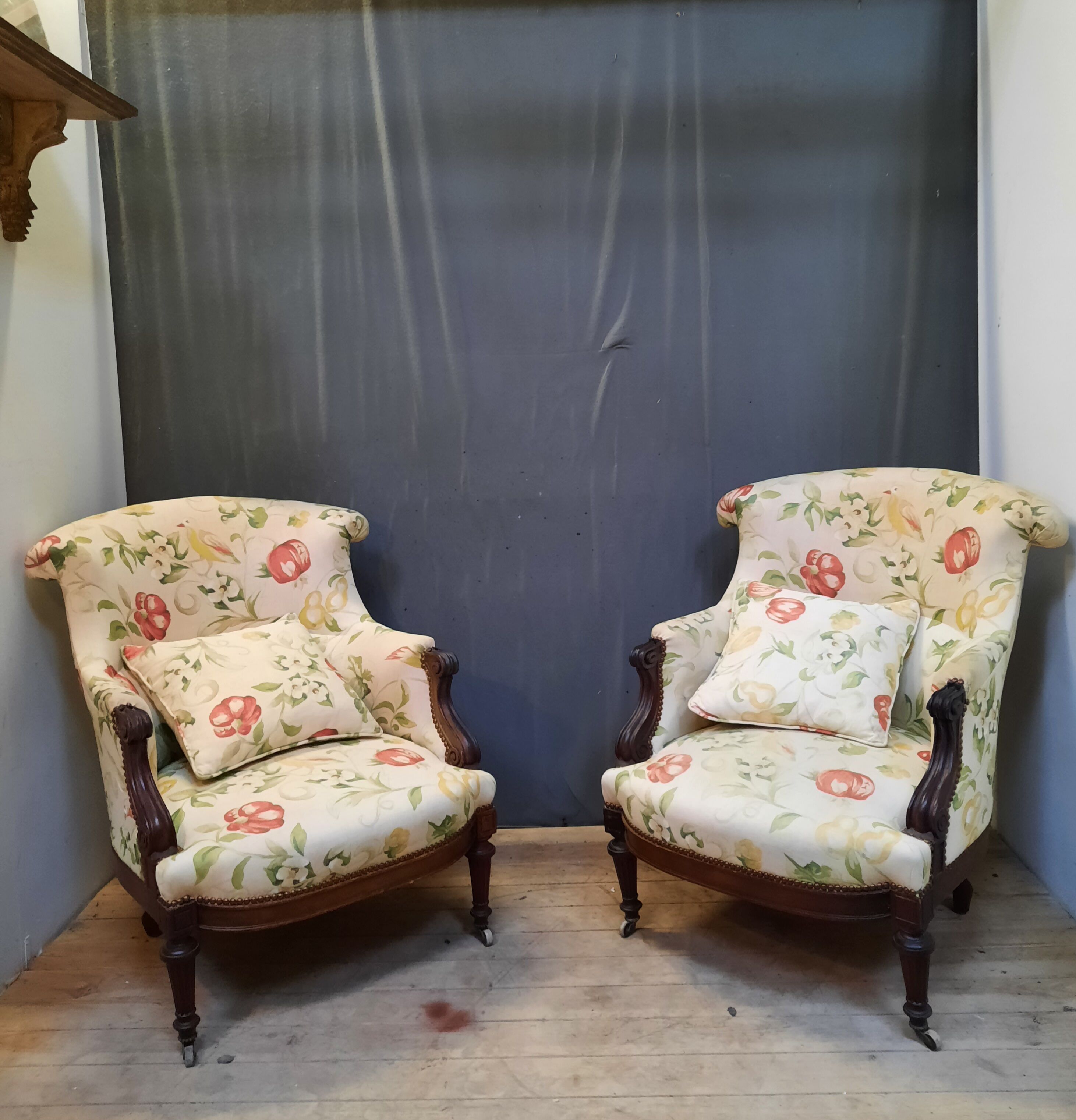 Pair of Louis XVI style toad armchair