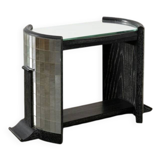 Vintage ebonised oak and mirror mosaic side table