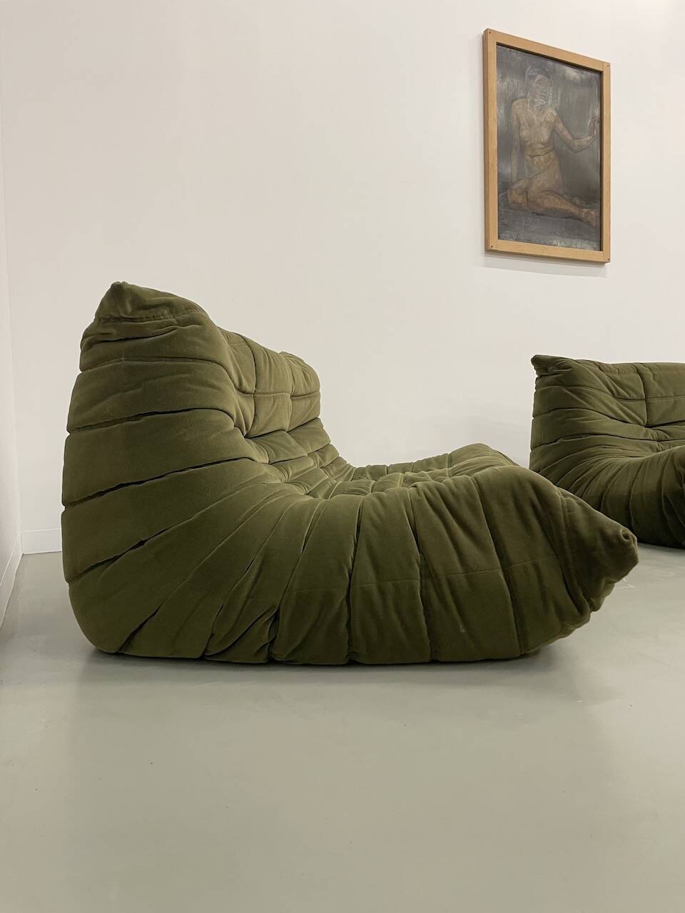 Vintage 2 and 3 seater green velvet togo set