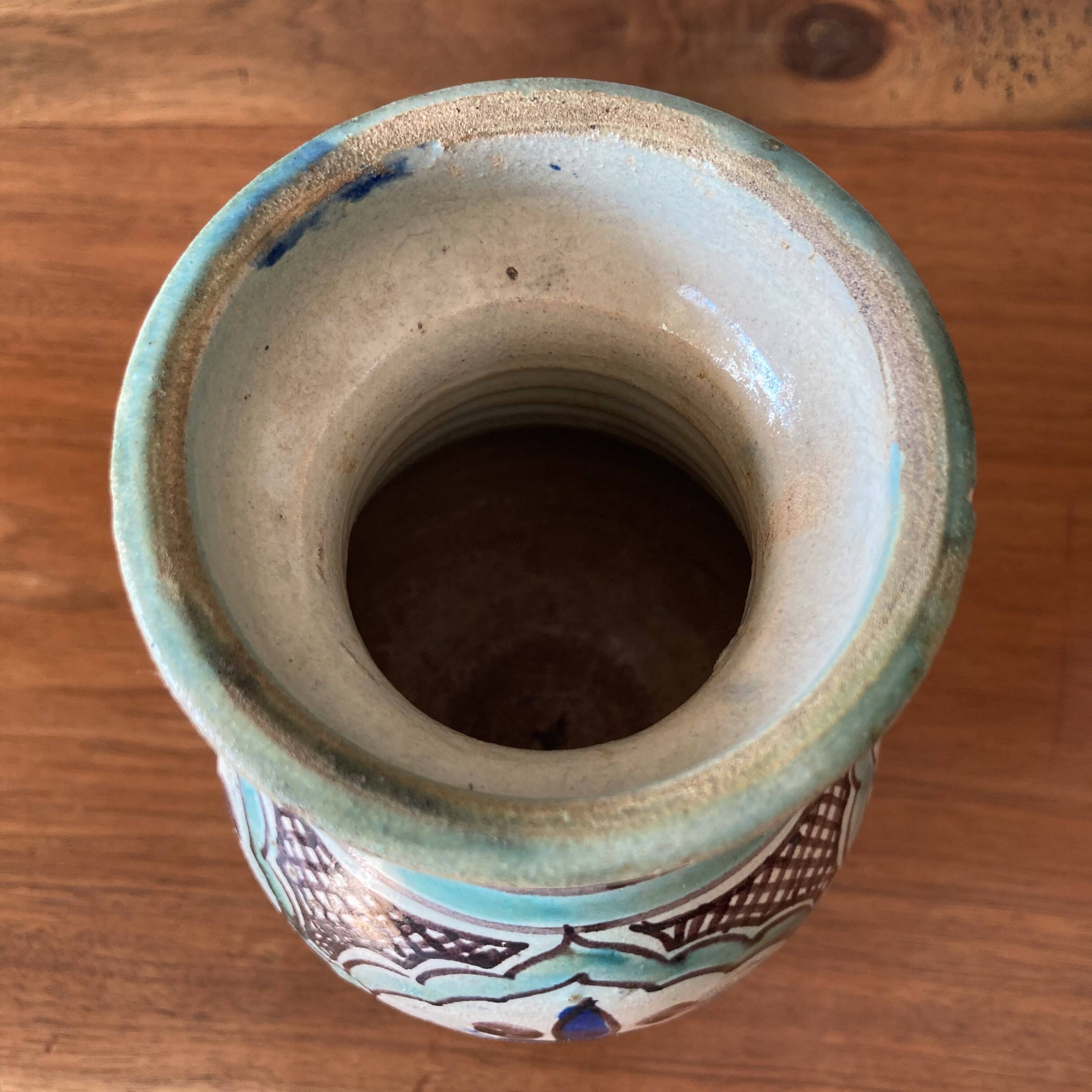 Vintage enameled earthenware vase from Morocco