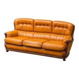 3-seater leather and wood sofa, 1950s vintage modernism