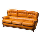 3-seater leather and wood sofa, 1950s vintage modernism
