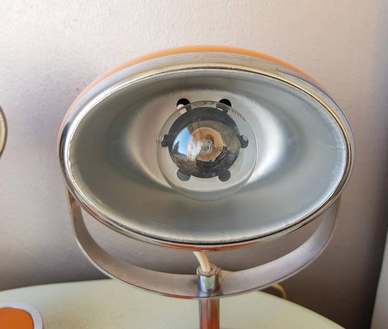 Pair of orange eye table lamps from the 70s space age