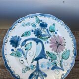 Decorative plate decorated with bird and flowers blue and pink vintage