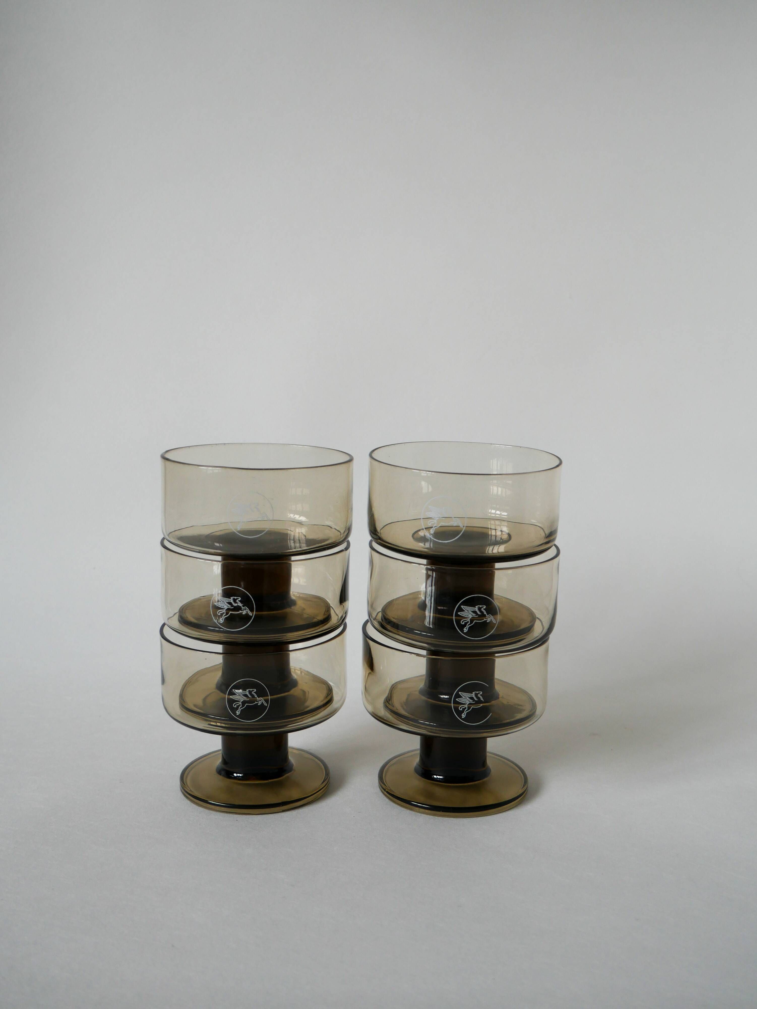 set of 6 smoked glass champagne glasses Design 1970