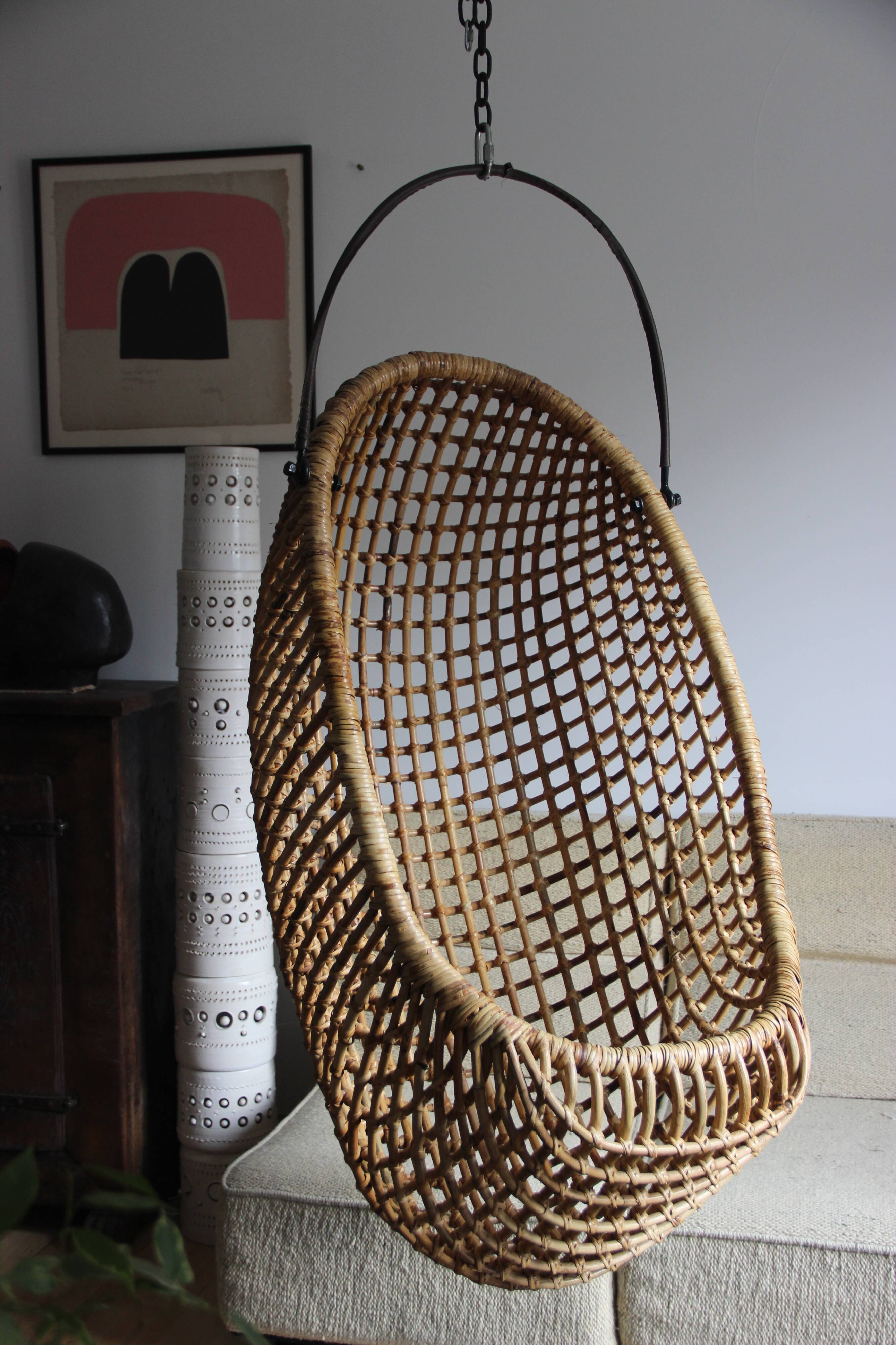 Suspended rattan chair, France, 1970