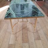 Coffee table in green marble and brass