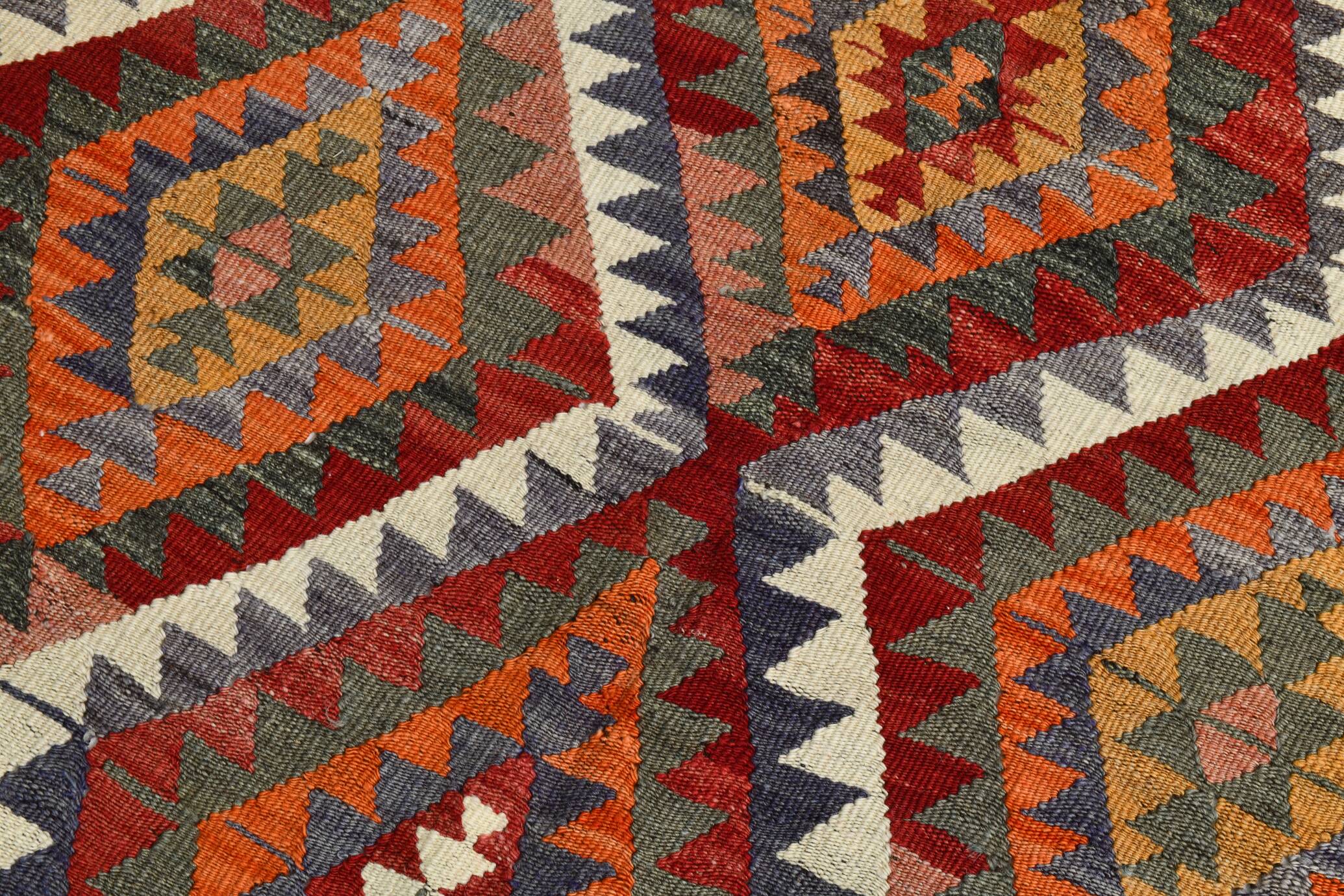 Wine Red & Green Geometric Kilim Rug, 155x268Cm