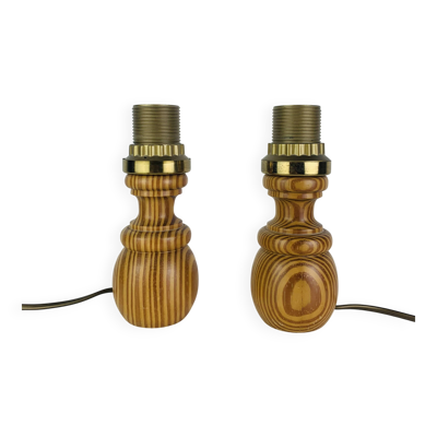 Paire de pieds de lampes vintage en pin tourné