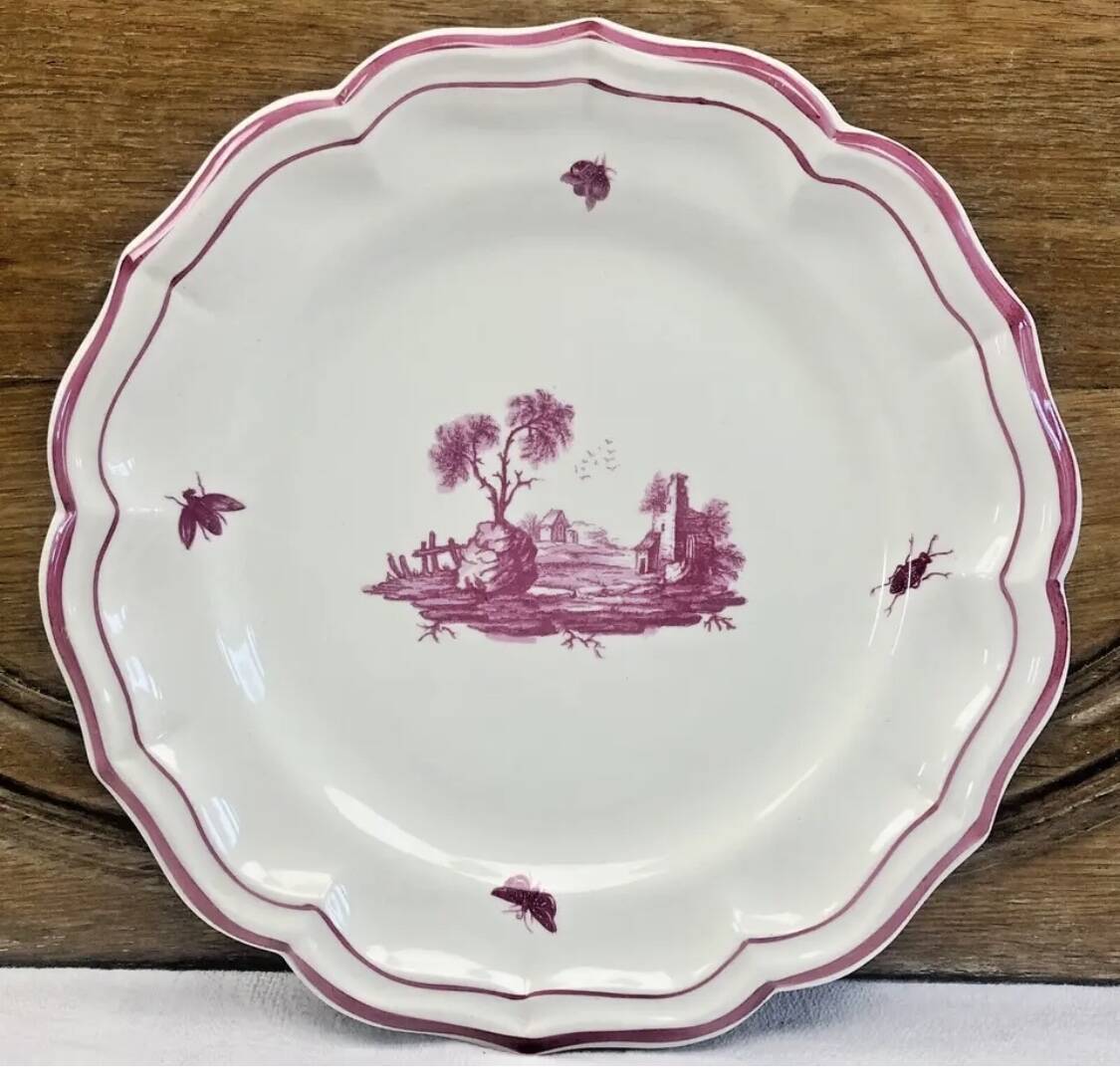 Round dish Gien model pink landscapes 1960 1971