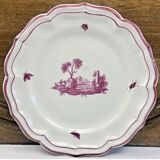 Round dish Gien model pink landscapes 1960 1971