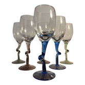 Set of 6 bubble glass stemmed glasses – Curved stems, design