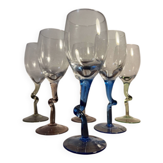 Set of 6 bubble glass stemmed glasses – Curved stems, design