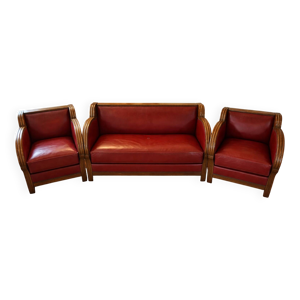 Salon cuir et bois années