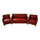 Salon cuir et bois années 50