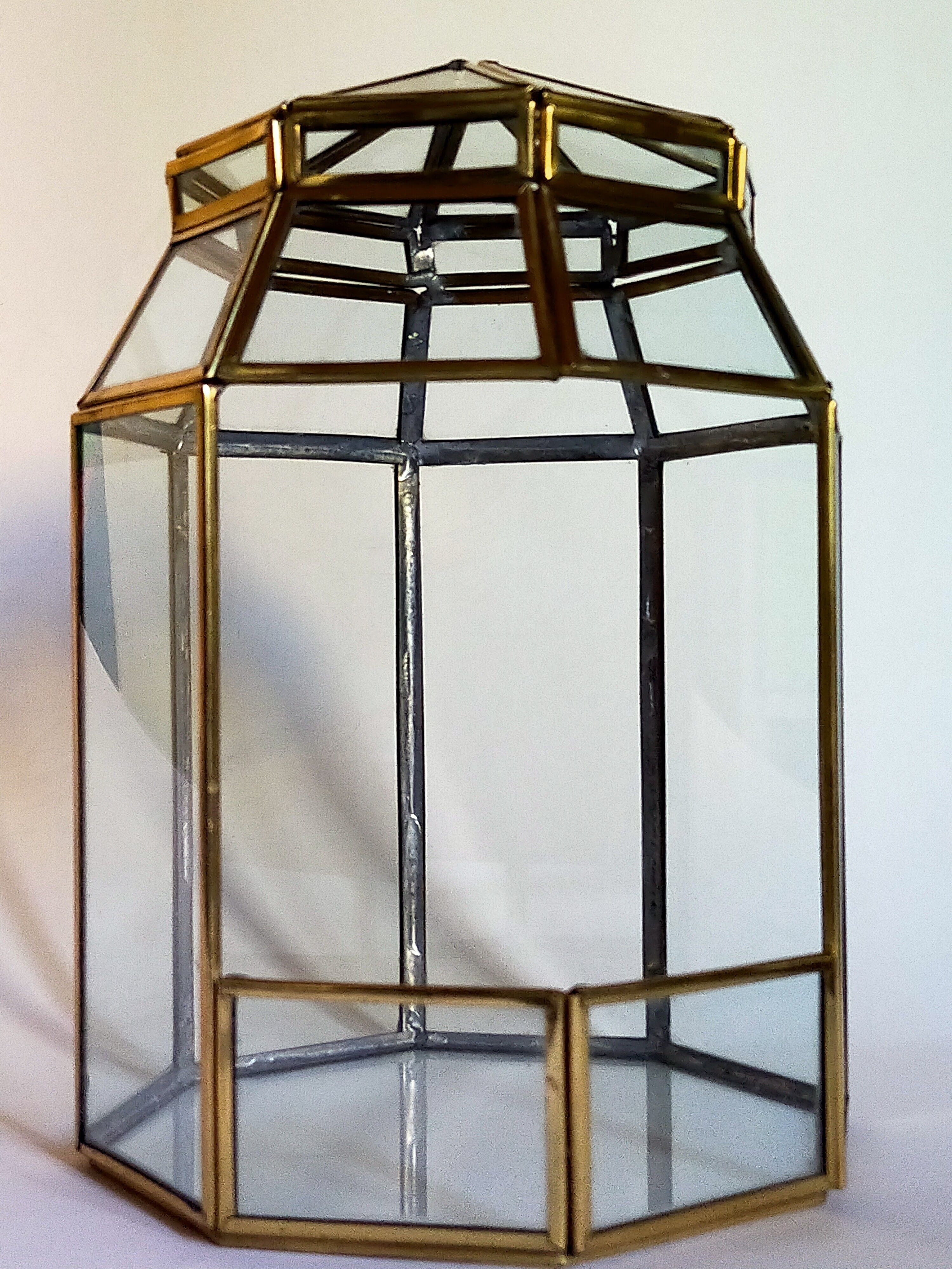 Indoor greenhouse-terrarium in brass