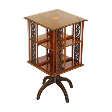 Table d'appoint bibliothèque tournante style Sheraton en bois dur et satinwood
