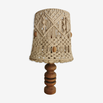 Vintage macramé lamp wooden foot