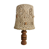Lampe macramé vintage pied bois
