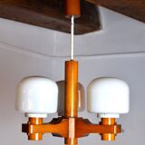 Nordic chandelier in Wood and Opaline, Denmark, 1970