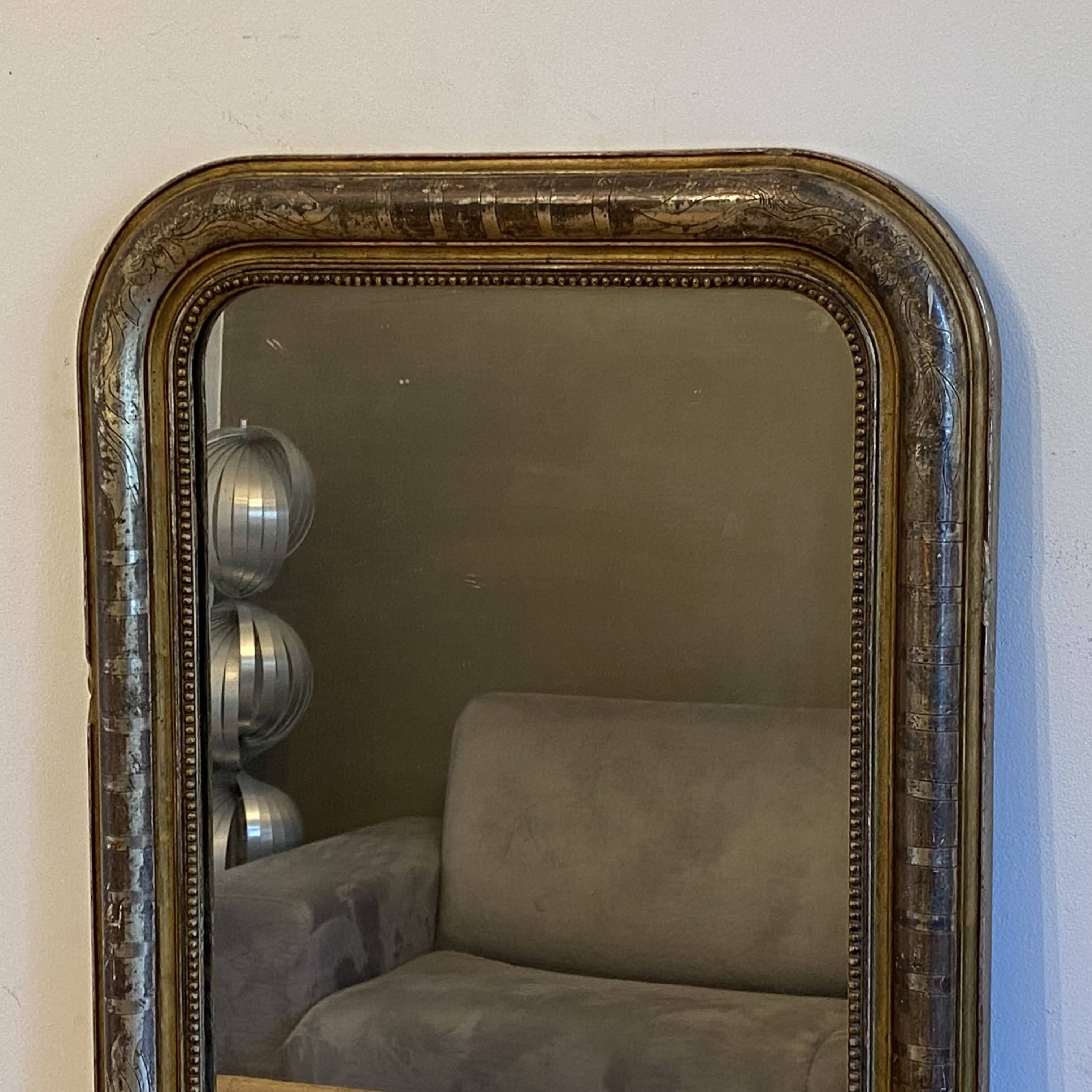 Louis Philippe gilded mirror late 19th century. Polychrome decoration.