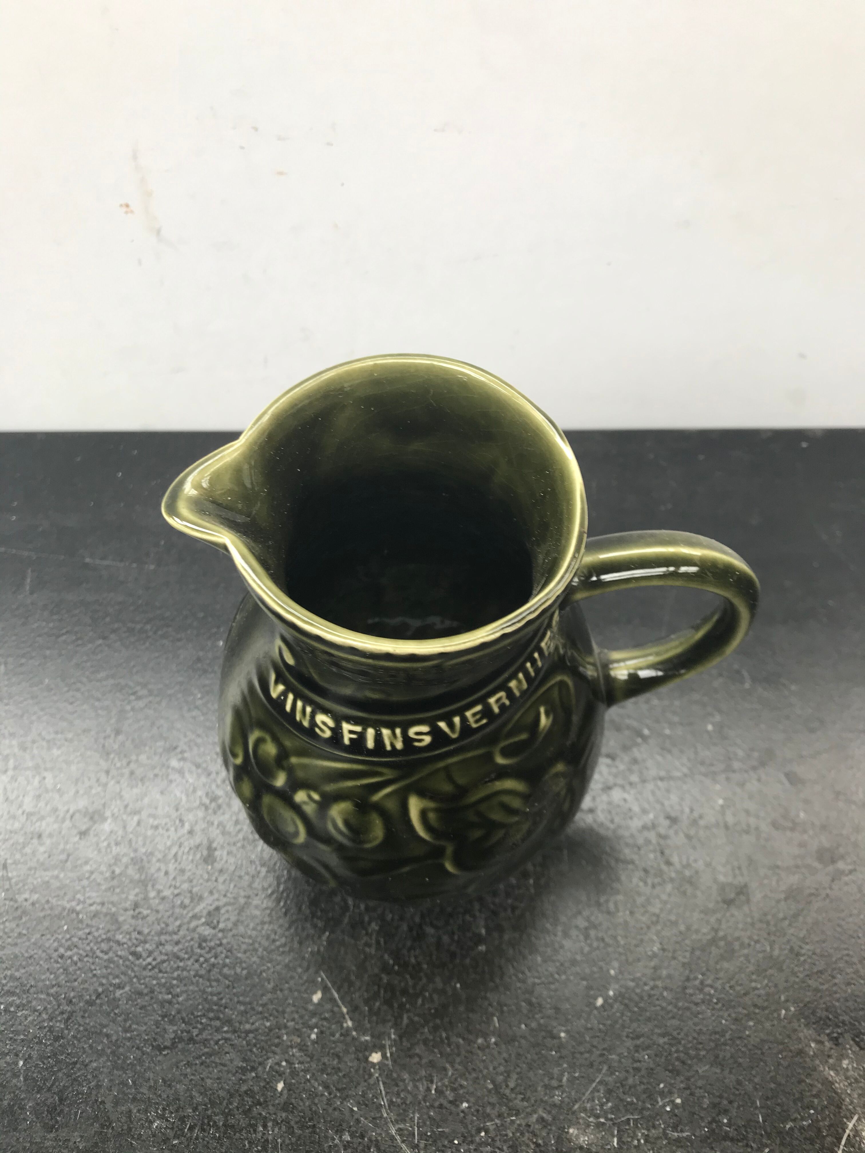 Former pitcher sarreguemines green ceramics 70s vintage