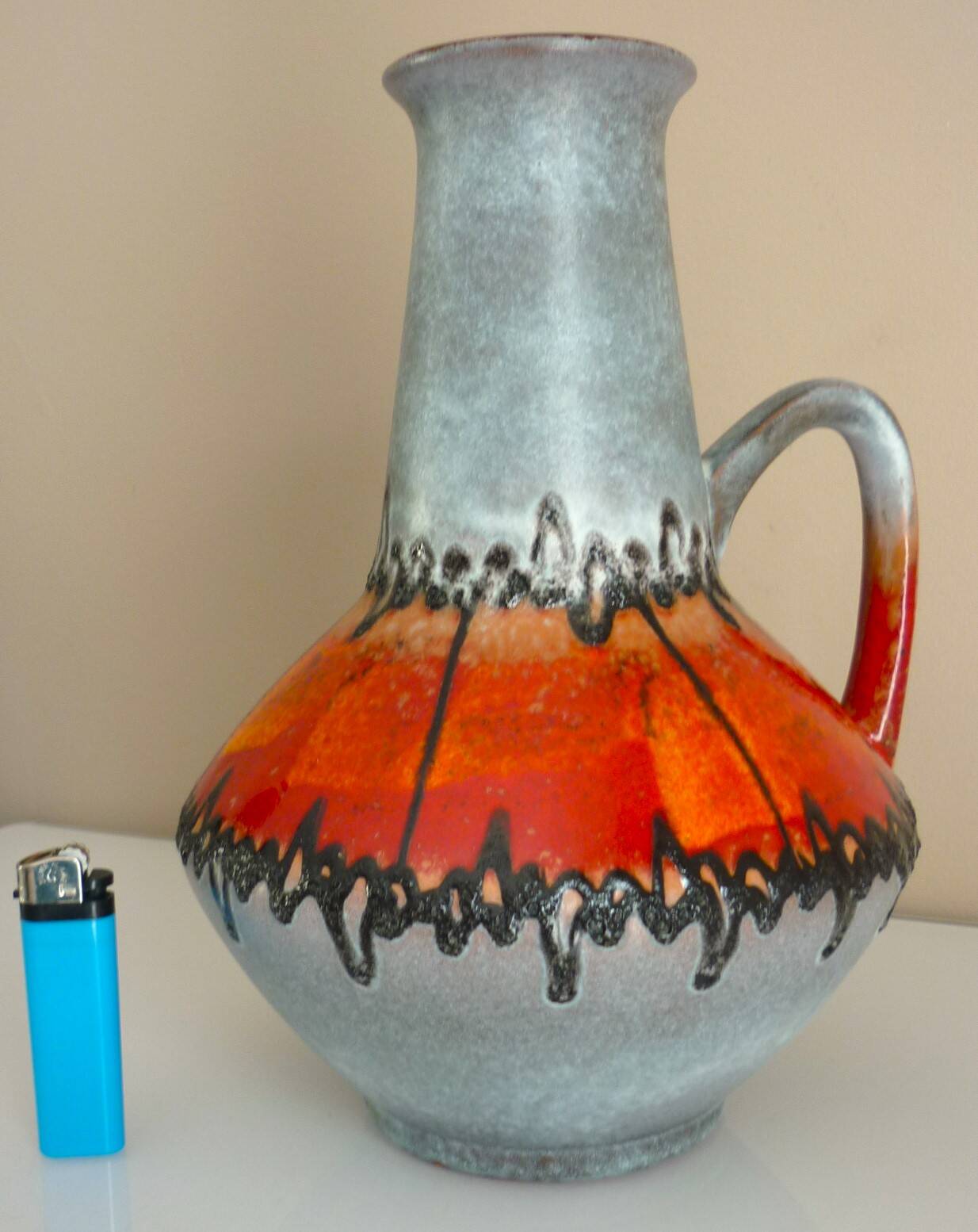 Enameled ceramic pitcher vase, Carstens West Germany, 60s/70s design