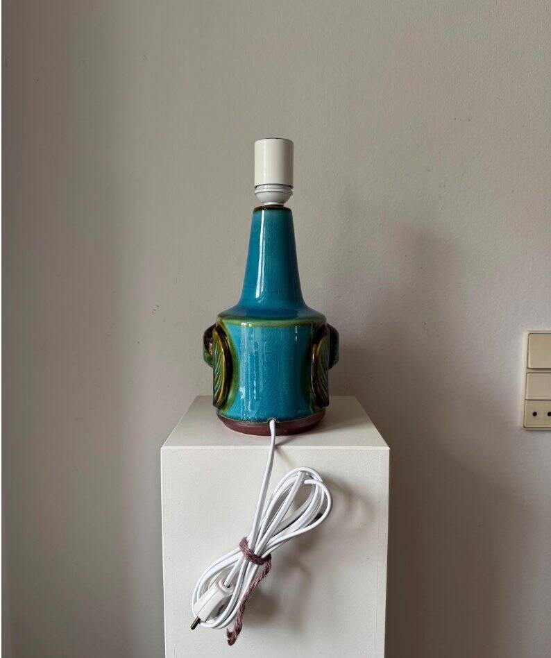 Vintage ceramic table lamp with turquoise glaze by Einar Johansen for Søholm, 1960s