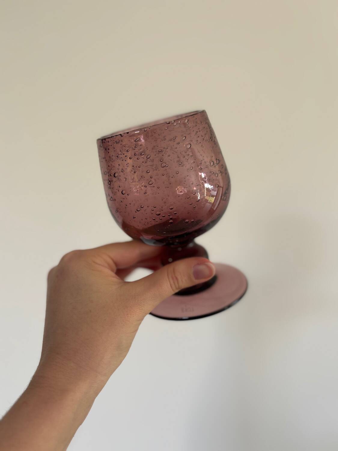 Set of 6 purple bubble glass glasses signed Biot – mouth-blown