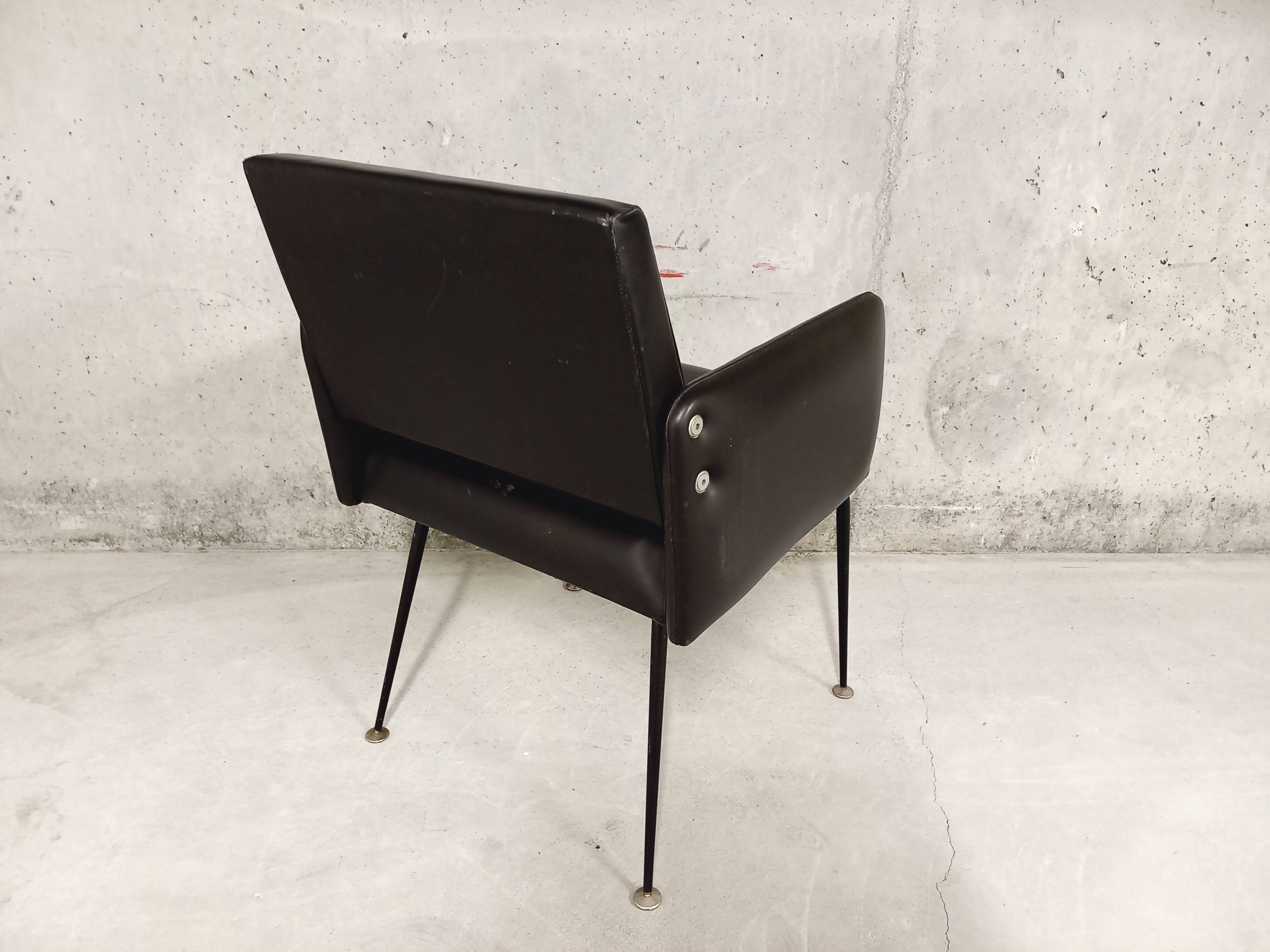 Vintage armchair in skai and black metal 60s