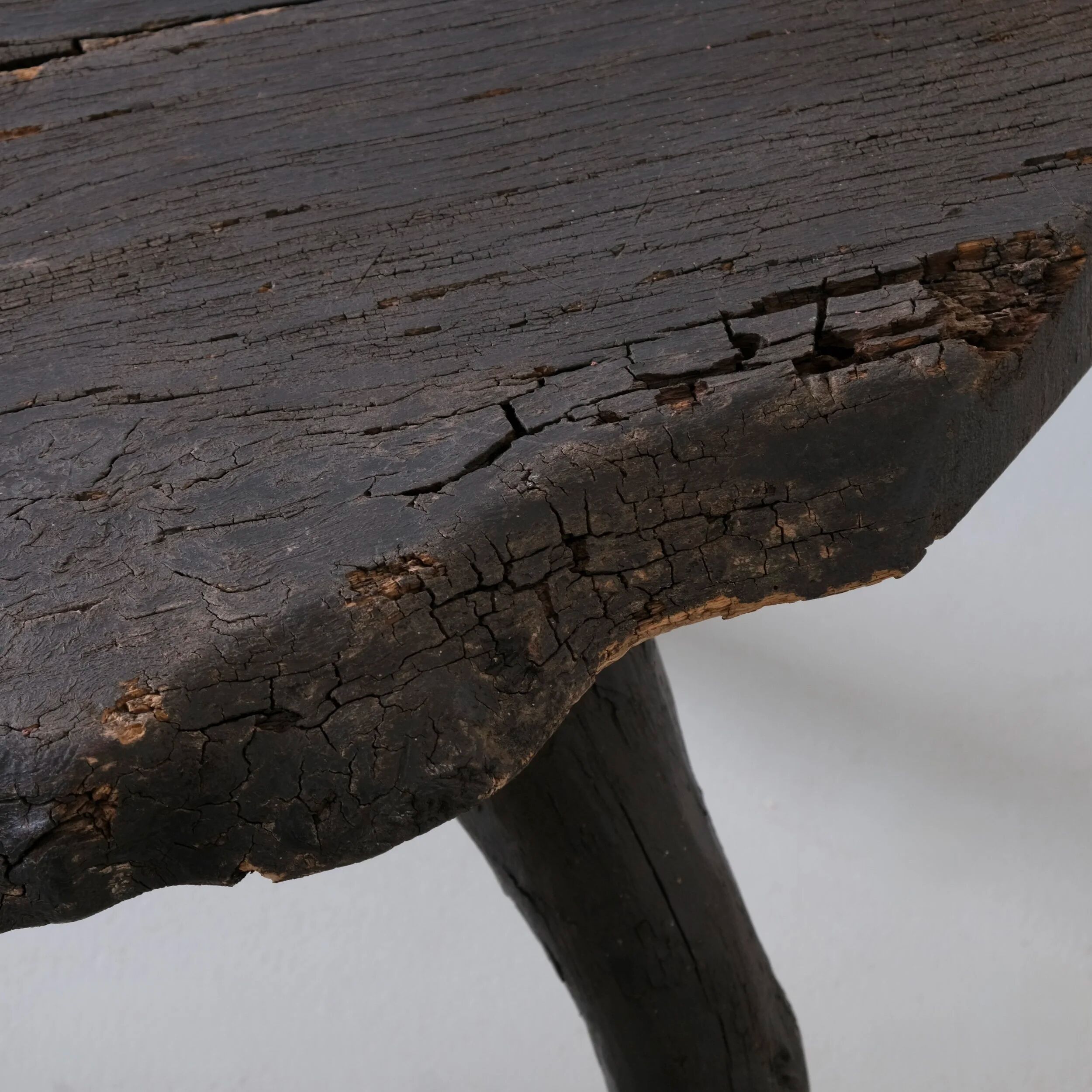 Wabi-sabi rustic dark wood side table | Belgium | Vintage