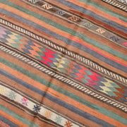 5x8 Orange Blue Striped Turkish Vintage Kilim Rug 170x245Cm