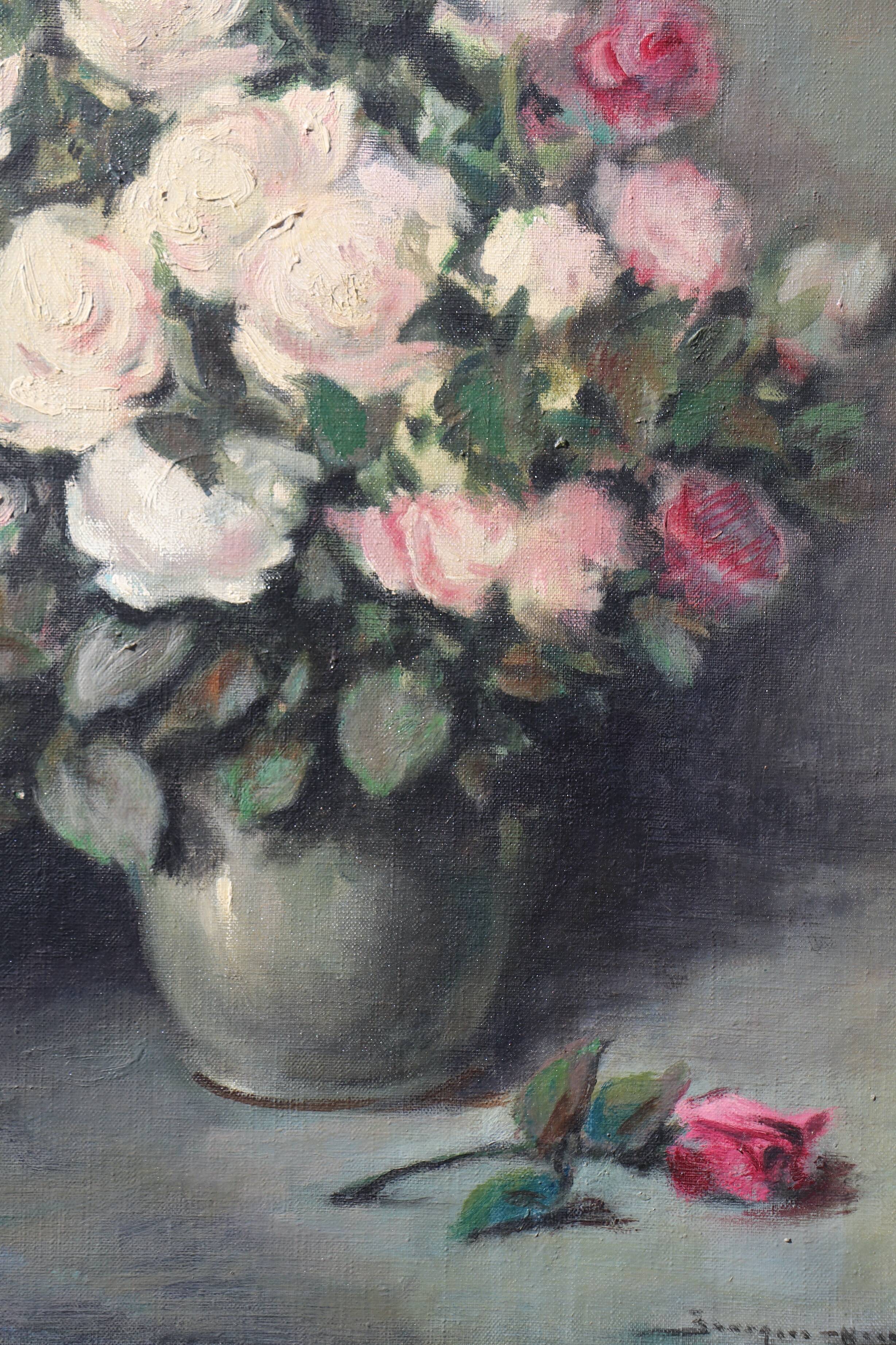 Huile sur toile bouquet de roses nature morte