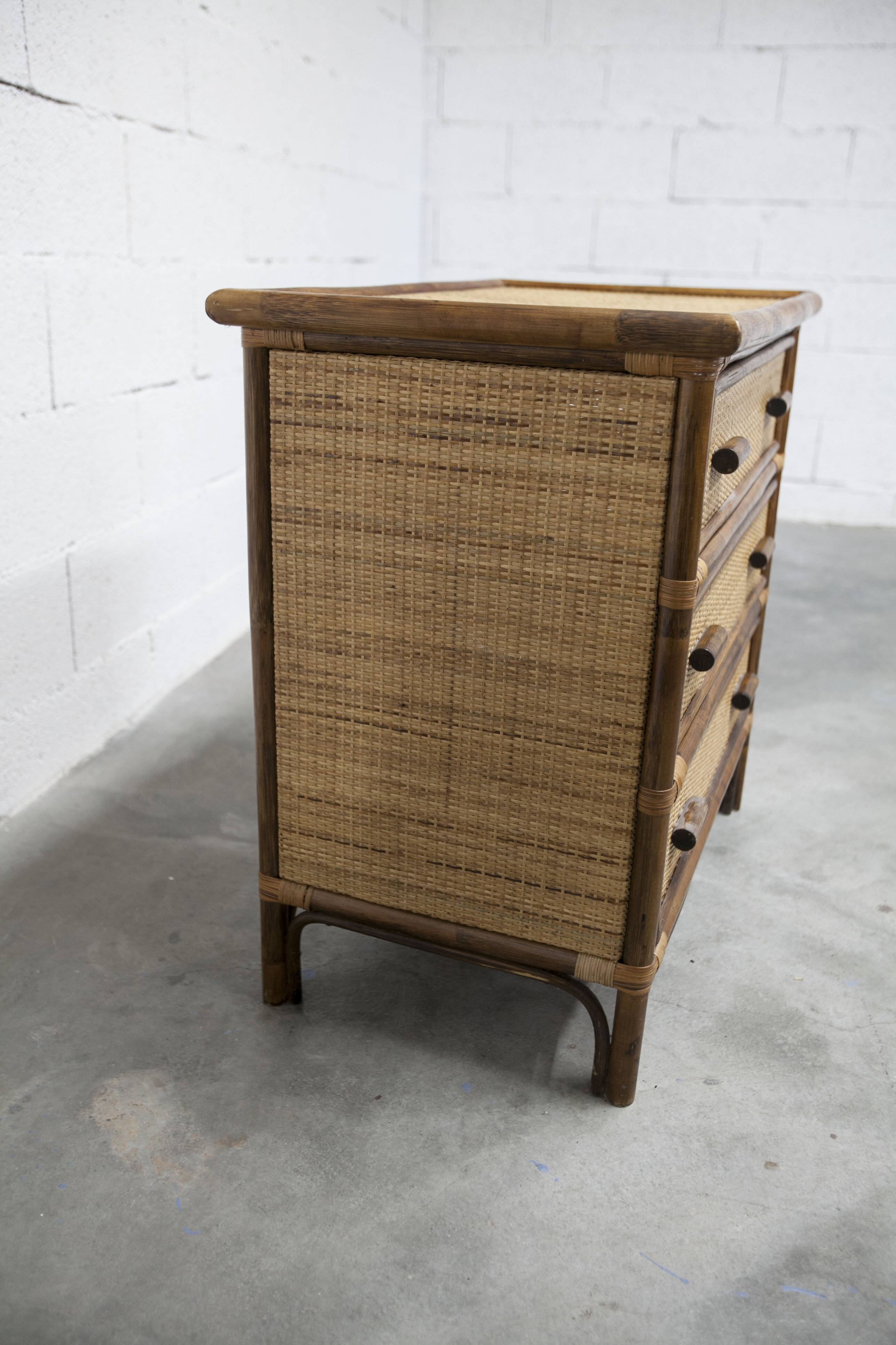 Rattan chest of drawers with 3 drawers