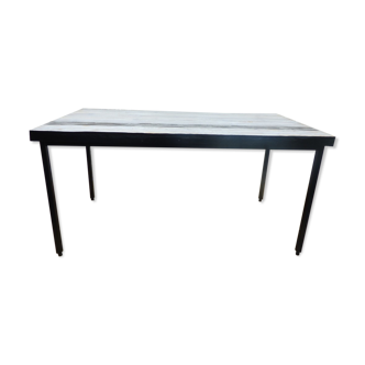 6-person industrial style table with wooden top and metal legs