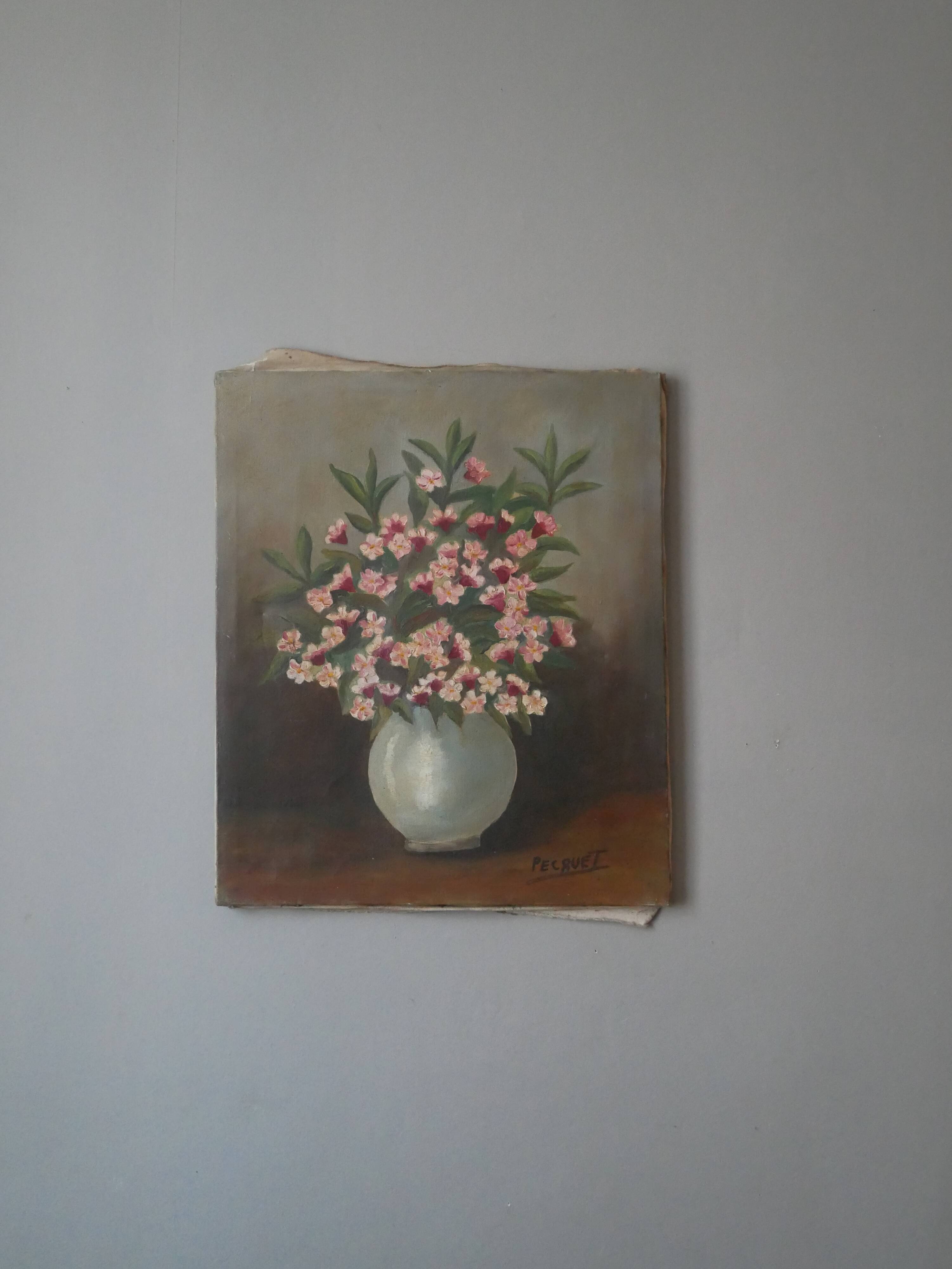 Oil painting on canvas still life bouquet of flowers bohemian countryside