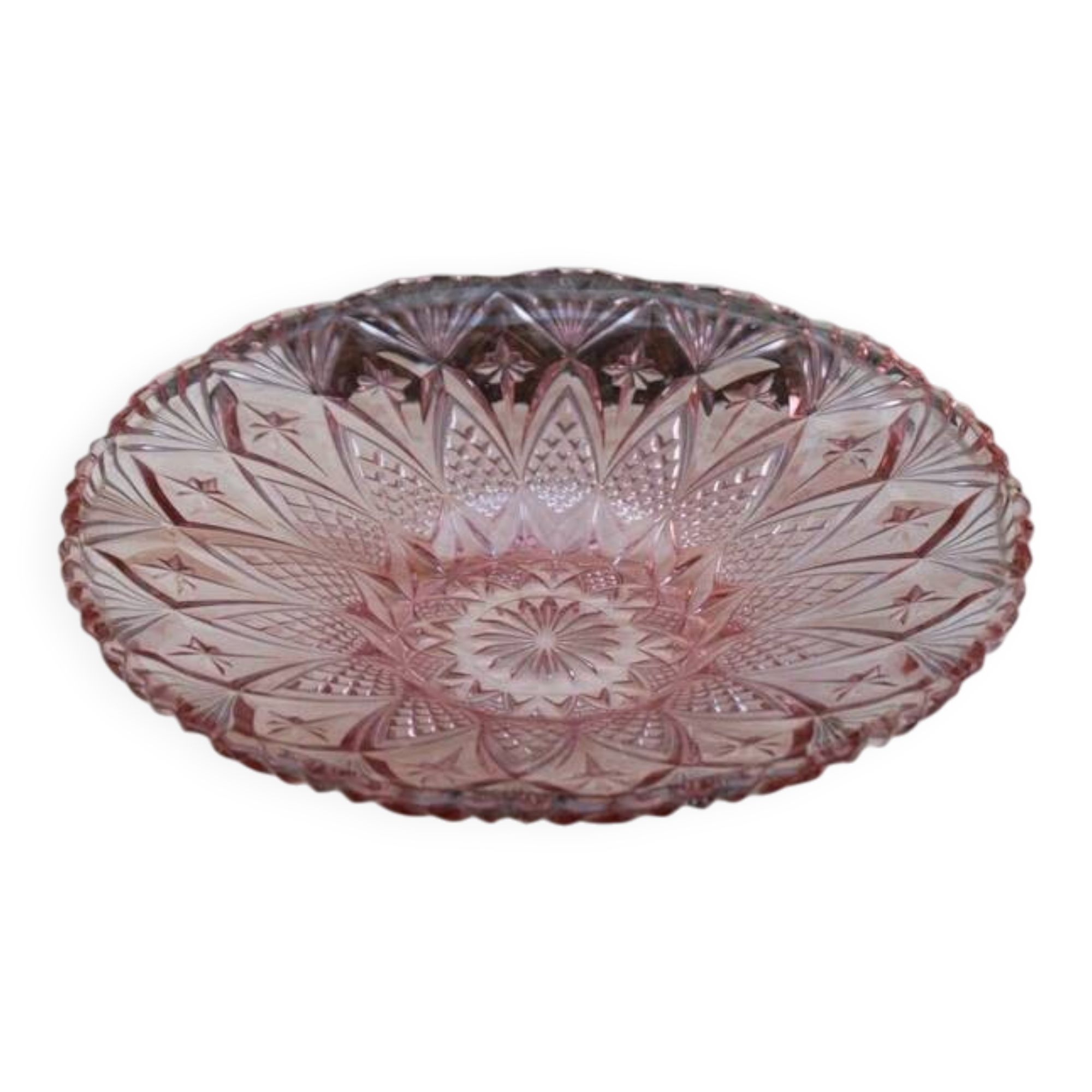 Vintage pink glass fruit bowl – ø 33 cm, h 7 cm