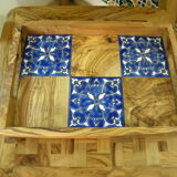 Rectangular top in natural olive wood with tile decoration