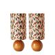 Bedside lamps, solid wood sphere base and printed cylinder lampshade