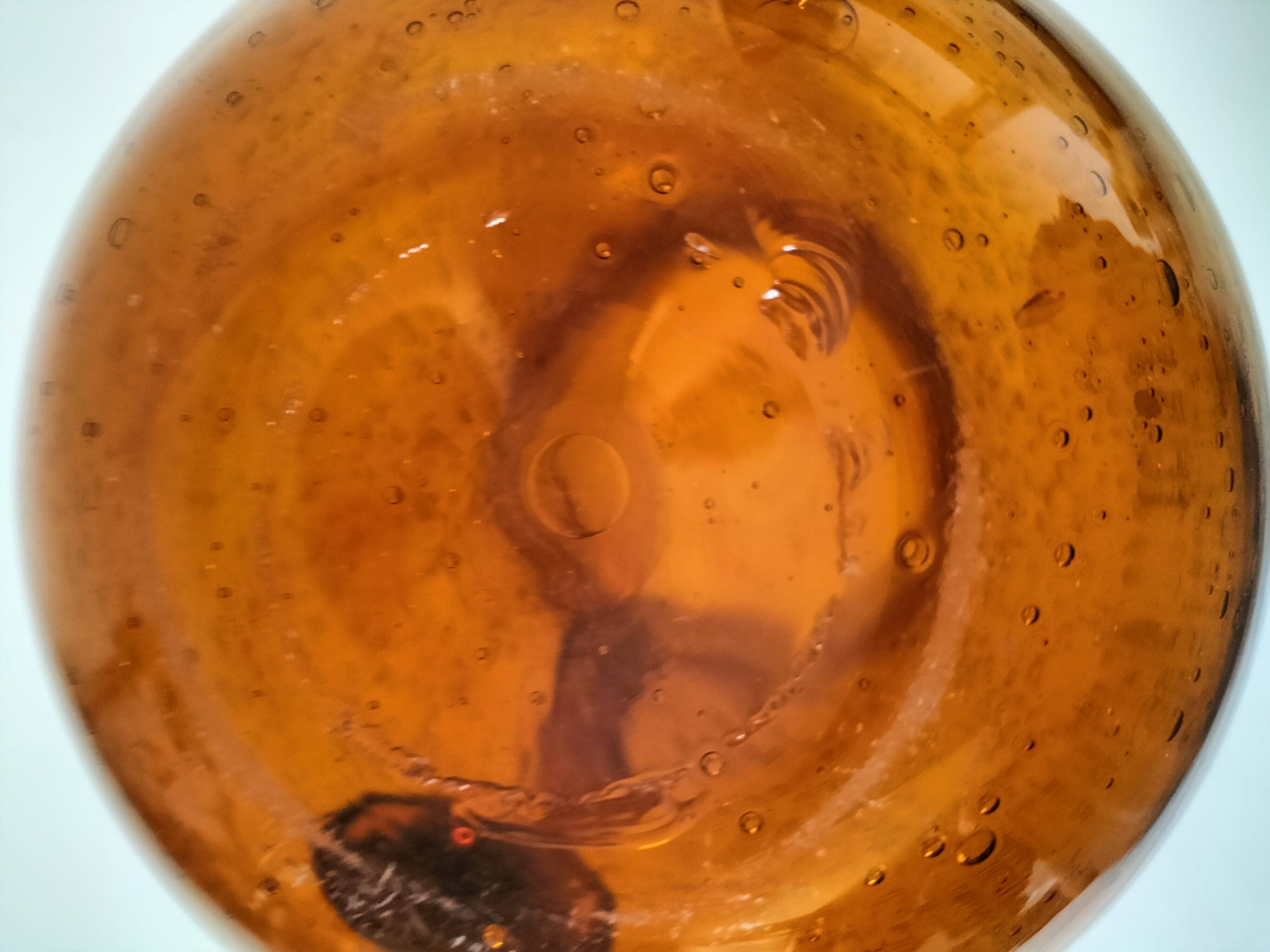 Blown glass pitcher with bubbles from Biot – amber colour